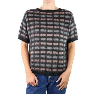 PRADA Maglieria Mohair Windowpane Short Sleeve Sweater